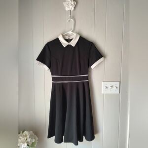 Goth Wednesday Addams Black White Skater Swing Dress Small